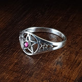Garnet and Silver Celtic Pentagram Ring