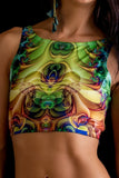 Women's Fractal Blaze Print Stretch Yoga Festival Rave Beach Crop Top | Shrine Clothing - SHRINE