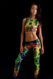 Women's Fractal Blaze Print Stretch Yoga Festival Rave Beach Crop Top | Shrine Clothing - SHRINE