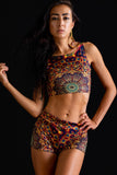 Women's Kaleidoscope Print Stretch Yoga Festival Rave Beach Shorts/Hot Pants | Shrine Clothing - SHRINE