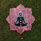 Hand Carved Painted Wood Buddha Mandala Chakra Red Wall Plaque Yoga Meditation
