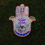 Hand Carved Painted Wall Plaque Hand of Fatima Yoga Meditation Gift