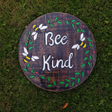 Hand Carved Painted Wooden 'Bee Kind' Wall Plaque Gift Bee Design