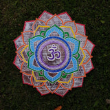 Hand Carved Painted Wood Om/Aum Mandala Wall Plaque Yoga Meditation