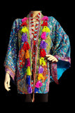 Turquoise Boho Hand Embroidered Sequin Frida Kahlo Dream Jacket | SHRINE CLOTHING